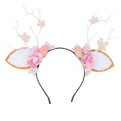 Tainrunse Elastisches Stirnband, Neujahrs-Stirnband, Weihnachtsgeweih, Stirnband mit festlichen Dekorationen, elastischer Haarreifen für Damen, für Urlaub, Rosa + Gelb von Tainrunse