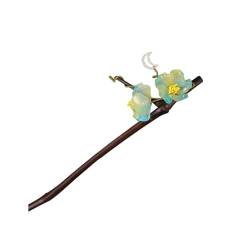 Tainrunse Elegante Glasblumen-Haar-Accessoire, Frühlings-inspirierter Stab im chinesischen Stil mit Dekorationen, handgefertigt, Holz, Grün von Tainrunse