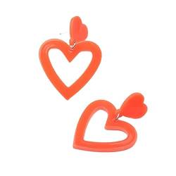 Tainrunse Herz-Ohrringe, 1 Paar, ausgehöhlt, modisch, bonbonfarben, Acryl, leicht, doppelte Tropfen, für Damen und Mädchen, Valentinstag, Mutterschmuck, S, Acryl von Tainrunse