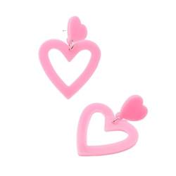 Tainrunse Herz-Ohrringe, 1 Paar, ausgehöhlt, modisch, bonbonfarben, Acryl, leicht, doppelte Tropfen, für Damen und Mädchen, Valentinstag, Mutterschmuck, xs, Acryl von Tainrunse