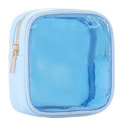 Tainrunse Kosmetiktasche mit Reißverschluss, transparent, große Öffnung, transparent, Mini-Make-up, Kulturbeutel, PVC, wasserdicht, Reise-Organizer, Münzbörse für Damen, blau, xxxxl von Tainrunse