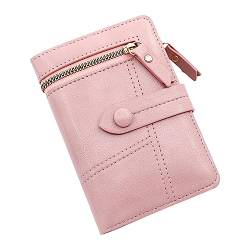 Tainrunse Kurze, schlanke Damen-Geldbörse, Knopfverschluss, mehrere Fächer, Reißverschluss, Geldbörse, Mini-Beutel, Damen-Accessoire Hell-Pink von Tainrunse