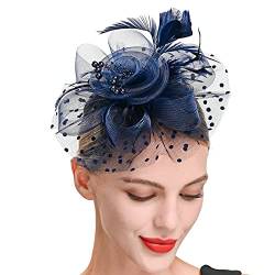 Tainrunse Mini-Fascinator mit dekorativem Punktemuster, Netzgarn, Blumen-Dekor, Fascinator, Hut, modisches Accessoire, Marineblau von Tainrunse