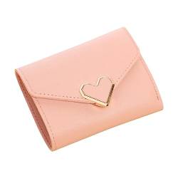 Tainrunse Multifunktions-Clutch-Tasche, dreifach gefaltet, Knopfverschluss, kurz, herzförmig, aus Kunstleder, niedlich, klein, Damen-Geldbörse Rosa von Tainrunse