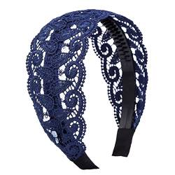 Tainrunse Stirnband stabile Befestigung schicke reine Farbe Spitze besticktes Haarband Blau von Tainrunse