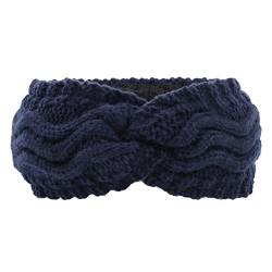 Tainrunse Strick-Stirnband, Frostschutz, hochelastisch, für Damen, thermisch, geknotet, gestrickt, für den täglichen Gebrauch, Dunkelblau von Tainrunse
