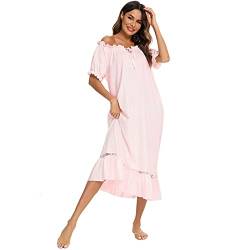 TaissBocco Damen Einteiliges langes Kleid Vintage Stil Nachthemd Kurzarm Nachthemd Casual Und Atmungsaktive Loungewear (M, F4) von TaissBocco