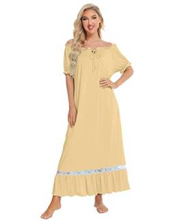 TaissBocco Damen Einteiliges langes Kleid Vintage Stil Nachthemd Kurzarm Nachthemd Casual Und Atmungsaktive Loungewear (XL, F2) von TaissBocco