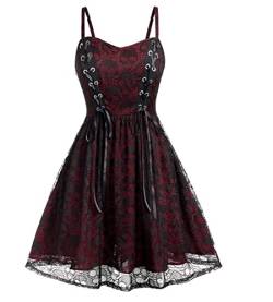 TaissBocco Damen Gothic Kleid Große Größe Halloween Spitze Netz Spleißen ärmellos rückenfrei kleines Kleid(XXL, F3) von TaissBocco