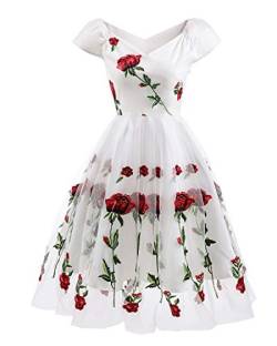 Women's Vintage Strapless Rose Embroidered Evening Gowns V-Neck Short Sleeve Wedding Dresses A-Line Gowns(XXL, F1) von TaissBocco