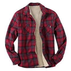 Take Idea Freizeithemden FüR Herren Kariert HolzfäLlerjacke Stehkragen Hemd GefüTtert Mit Flanell Outwear Freizeit Fracht Jacke Doppelte Brusttasche Buttoned Shirt, Wein, XL von Take Idea