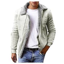 Take Idea Wildlederjacke Herren Winter Winterjacke Mit Fell Hochwertiges Stehkragen Lederjacke Bomberjacke Lammfell Mantel Trucker Jeansjacke Feldjacke MilitäRmantel ÜBerzieher, Weiß-1, L von Take Idea