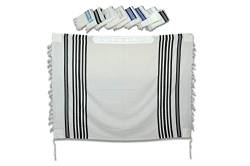 TALITANIA Traditioneller jüdischer Gebetsschal aus Wolle, koscher Tallit Gadol für Bar Mitzvah und alle Altersgruppen, Schwarze Streifen, Size 70 (L) 80 X 60 inches von Talitania