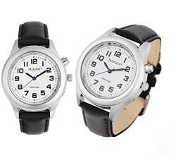 TalkJoy Lederarmband Damen Sprechende Armbanduhr Silber Uhr Senioren Blindenuhr Sprachfunktion von TalkJoy