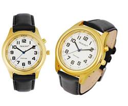 TalkJoy Lederband Damen Sprechende Armbanduhr GOLDENE Uhr Senioren Blindenuhr Zeitansage von TalkJoy