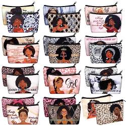 Talltalk 24 Stück schwarze Frau Make-up-Tasche schwarzes Mädchen Kulturbeutel afrikanische amerikanische Leinwand Make-up Taschen Reißverschluss Kosmetiktasche wiederverwendbar Mehrzweck-Organizer für von Talltalk