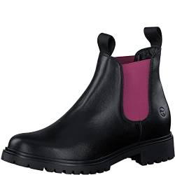 Tamaris Damen Ankle Boots, Frauen Stiefeletten,TOUCHit-Fußbett,Kurzstiefel,uebergangsschuhe,uebergangsstiefel,flach,BLK LEA./Fuxia,37 EU von Tamaris