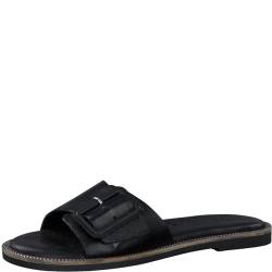 Tamaris Damen Mules Pantoletten Leder Blockabsatz Sommer; BLACK LEATHER/schwarz; 37 EU von Tamaris