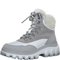 Tamaris Damen Schnürstiefel, Frauen Stiefel,Wechselfußbett,DUOtex,wasserabweisend,warm gefüttert,schnürung,LT.Grey/White,38 EU von Tamaris