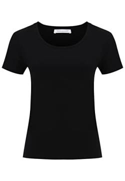 Tamaris Damen Slim T-Shirt mit tiefem Nackenausschnitt ALBA Schwarz L von Tamaris