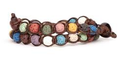 Tamashii 2-reihiges Unisex-Armband Original Tibetan aus mehrfarbigem Naturstein Lava und brauner Schnur. Einheitsgröße. BHS600-123, Taglia unica, Baumwolle, Lava von Tamashii