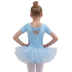 Kinder Ballettkleidung Ballettkleid Tanzkleider für Mädchen Baumwolle Kurzarm Balletttrikot Ballettanzug Tanzkleid Tanzbody mit Pailletten Rock Tütü Tanzkleidung von Tancefair