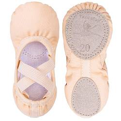 SKYSOAR Ballettschuhe Tanzschuhe Gymnastik Yoga Schuhe Split Sole Leder Wohnungen für Mädchen Damen Kinder und Erwachsene, Beige, 32 EU von Tancefair