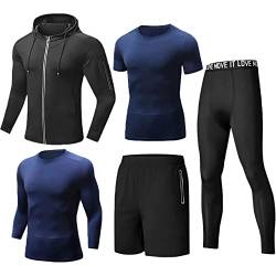 Tancefair 5-teiliges Herren-Kompressionshosen-Shirt, Herren-Trainings-Top und -Unterteile-Sets, Herren-Fitness-Training, Lauf-Workout-Jackenanzug von Tancefair