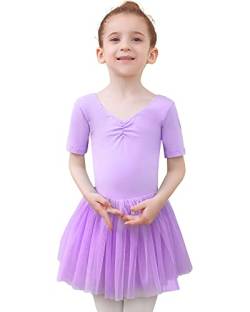 Tancefair Kinder Ballettbekleidung Ballettkleid Mädchen Kurzarm Balletttrikot Ballettanzug Baumwolle Tanzkleid Tanzbody Tanzkleidung aus mit Rock Tutu von Tancefair