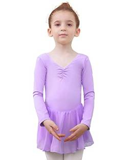 Tancefair Kinder Ballettkleidung Ballettkleid Mädchen Kurzarm Langarm Balletttrikot Tanztrikot Ballettanzug V-Ausschnitt Kostüm Trikot Baumwolle Tanzkleid mit Chiffon Rock Tütü von Tancefair