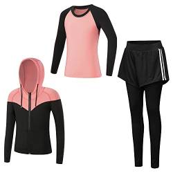 Tancefair Kinder Mädchen Jungen Trainingsanzug 2/3 tlg Sportanzug Jogging Bekleidungsset Freizeitanzug (Shirt + Hose) Training Laufen Fußball Basketball Trikots Yoga,100,Girls 3 Piece Set Pink von Tancefair