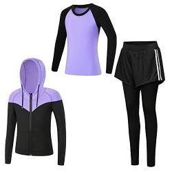 Tancefair Kinder Mädchen Jungen Trainingsanzug 2/3 tlg Sportanzug Jogging Bekleidungsset Freizeitanzug (Shirt + Hose) Training Laufen Fußball Basketball Trikots Yoga,100,Girls 3 Piece Set Purple von Tancefair