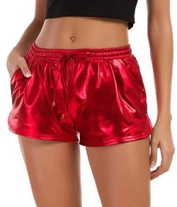 Tandisk Damen Yoga Hot Shorts metallisch glänzenden Hosen mit Gummizug X-Large rot von Tandisk