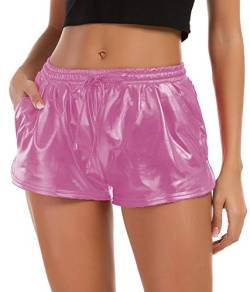 Tandisk Damen Yoga Hot Shorts metallisch glänzenden Hosen mit Gummizug groß Rosa von Tandisk