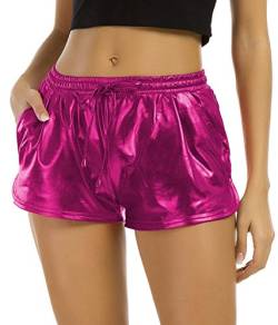 Tandisk Damen Yoga Hot Shorts metallisch glänzenden Hosen mit Gummizug groß Rose Red von Tandisk