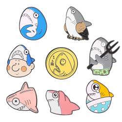 Tanduaji 8 Stücke Emaille Brosche Karikatur Pins Anstecker für Kids, Hai Form, Abzeichen Decor Pins Anstecker für Jacken/Revers/Rucksack von Tanduaji