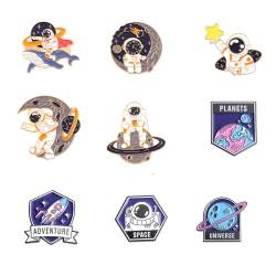 Tanduaji 9 Stücke Emaille Brosche Karikatur Pins Anstecker für Kids, Astronaut Rakete Form, Abzeichen Decor Pins Anstecker für Jacken/Revers/Rucksack von Tanduaji