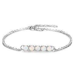 Tanduaji 925 Silber Opal Armband Damen,Weißer Opal Schmuck Fünf Perlen Streifenform Armband Hochzeit,Oktober Geburtsstein Valentinstag Geburtstag Geschenke von Tanduaji