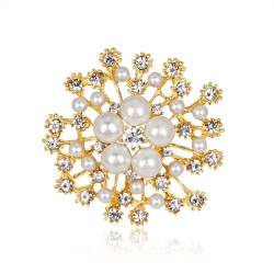 Tanduaji Damen Brosche Perle Schneeflocke Vergoldet Modeschmuck Gold von Tanduaji