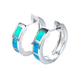 Tanduaji Damen Creolen 925 Silber Opal Ohrringe,Damen Runde Blauer Ohrringe für Sie von Tanduaji
