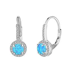 Tanduaji Opal Ohrringe Silber 925 Damen Ohrringe Creolen,Blauer Opal Runde Form mit Zirkonia,Opal Schmuck Hochzeit Modeschmuck Ohrringe für Frauen von Tanduaji