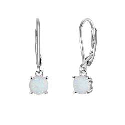 Tanduaji Opal Ohrringe Silber 925 Damen Ohrringe Creolen,Weißer Opal Runde Form,Opal Schmuck Hochzeit Modeschmuck Ohrringe für Frauen von Tanduaji