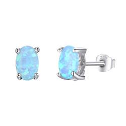 Tanduaji Opal Ohrringe Silber 925 Damen Ohrstecker,Blauer Opal Ovale Form mit Zirkonia,Opal Schmuck Hochzeit Modeschmuck Ohrringe für Frauen von Tanduaji