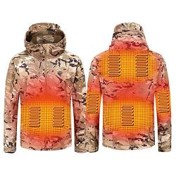 Herren Beheizte Jacke, Winter USB Lade Elektrische Beheizte Jacken Heizjacke, Wiederaufladbare Thermische Kapuzenweste mit 3 Heizstufen (XL, Tarnung) von TangDao