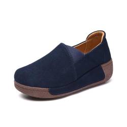 TangDao Damen Plateau Leder Schuhe Lässige Loafer Mokassins Slip-on-Schuhe Blau 36 EU von TangDao