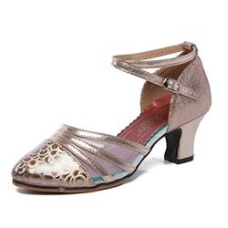 TangDao Damen Salsa Latin Tanzschuhe Tango Schuhe Riemchen Blockabsatz Pumps (Champagner Gold, Numeric_39) von TangDao