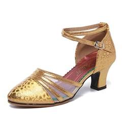 TangDao Damen Salsa Latin Tanzschuhe Tango Schuhe Riemchen Blockabsatz Pumps (Gold, Numeric_35) von TangDao