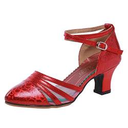 TangDao Damen Salsa Latin Tanzschuhe Tango Schuhe Riemchen Blockabsatz Pumps (Rot, Numeric_36) von TangDao