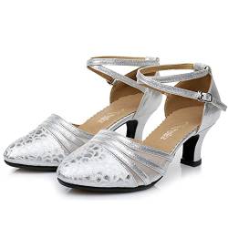 TangDao Damen Salsa Latin Tanzschuhe Tango Schuhe Riemchen Blockabsatz Pumps (Silber, Numeric_34) von TangDao