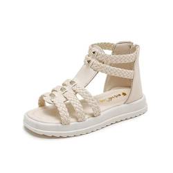 TangDao Mädchen Gladiator Sandalen Mode Flache Sommer kleid Prinzessin Schuhe mit Rückenreißverschluss für Kleinkind/kleines Kind/großes Kind Beige 30 von TangDao